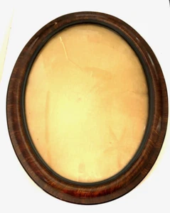 VTG Tiger Wood Oval Curved Bubble Glass Photo Frame 14" x 24" - Picture 1 of 10