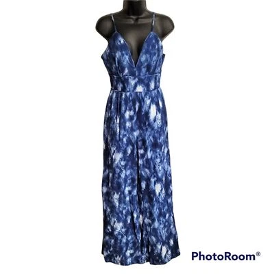 Mono INC azul y blanco tie dye pierna ancha con bolsillos para mujer talla pequeña Foto 1 de 4