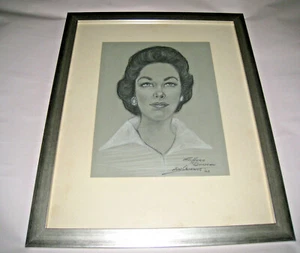 Portrait of a Woman Charcoal Clifford Duncan New Orleans 1960 Framed Art 10/13 - Bild 1 von 9