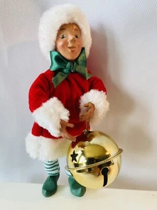 Byers Choice Kindles Elf Ornament Red Green Striped Jingle Bell Christmas Decor - Picture 1 of 6