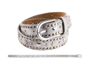 Girl Children's Belt Silver with Heart and Star Studs 65 cm | Girl Belt - Picture 1 of 1