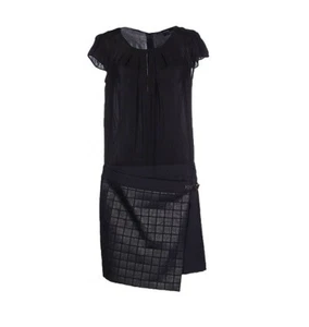 NWT Atos Lombardini ITALY black summer cap sleeve wrap skirt dress leather US 8 - Picture 1 of 19
