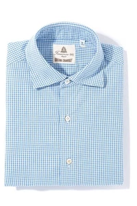 Finamore Napoli Hexie Cotton Check in Blue - Picture 1 of 4