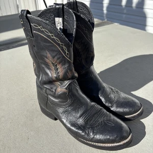 Vintage Larry Mahan schwarze Straußenleder Cowboystiefel 10,5 USA - Bild 1 von 11