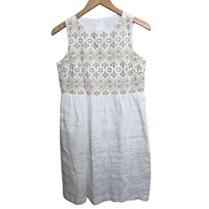 J JILL Love Etuikleid Leinen 100% Leinen weiß/beige bestickt Gr. 2 Resort - Bild 1 von 9