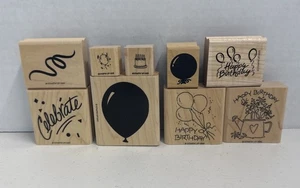 Montierte Stampin UP GEBURTSTAG Luftballons 9er Set Holz Gummistempel Feiern - Bild 1 von 4