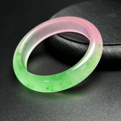 Certified natural quartzite jade Bright green pink gradient bracelet Flat bar - Image 1 of 4