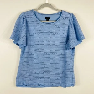 Top Ann Taylor Talla Grande Texturizado Ojales Manga Corta Azul Mezcla Algodón - Imagen 1 de 4