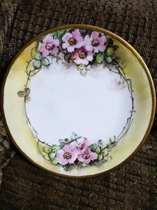 Vintage Limoges Porcelain Plate Floral Pink Hand Painted Gold Rim 6"France Clean - Picture 1 of 6