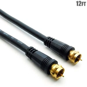 12FT F Type Male to Male Screw On RG6 Coaxial Cable TV Antenna Satellite Gold - Picture 1 of 4
