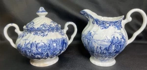 Vintage Johnson Brothers England Coaching Szenen blau Milchkännchen & Zuckerdose mit Deckel Set - Bild 1 von 19