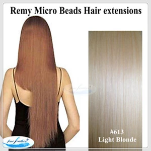 26"Indian Remy Micro Beads Hair Extensions 100g Double Drawn #613 Golden Blonde - Bild 1 von 1