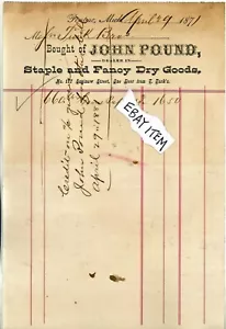 1871 Pontiac Michigan billhead JOHN POUND Dry Goods117 Saginaw Street di T TURK - Foto 1 di 1