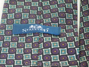Stafford Mens Italian Necktie Purple Teal Silver Geometric Shapes 100% Silk Tie - Picture 1 of 3