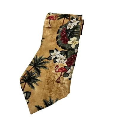 Corbata Tropicalo By Tango Seda Hawaiana Cuello Corbata Flamenco Palmeras 62" x 4" Foto 1 de 4