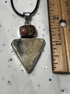 Jasper and Laguna Lace 925 Silver Gemstone Pendant With Earrings - Picture 1 of 7