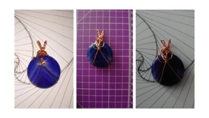 Blue agate pendant cab wrapped with Rose gold tone silver plated copper wire - Picture 1 of 1