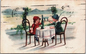 Artist Signed E. Frank Boy and Girl having a Drink Vintage Postcard B150 - Picture 1 of 2