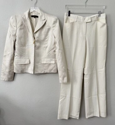 Anne Klein женщины металлический слоновой кости молнии куртка и брюки костюм комплект размер 8 карьера 2шт - Изображение 1 из 4