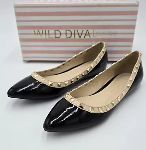 Wild Diva Lounge Pippa 36 Black Flats with Gold Studs - Picture 1 of 5