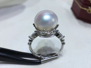 charming 11-12mm south sea white pearl ring 925s(mr)