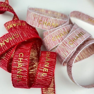 2 Yards of Chanel LE Holiday Gift Wrap Ribbon (1 Yard Red+1 Yard Pink) - Image 1 of 4