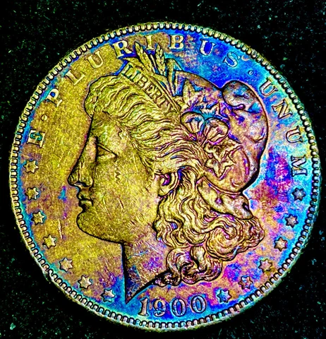 1900- Rainbow Toning  Buy It Now Morgan Dollar - Envelope Toning 90 %  #23 Cover
