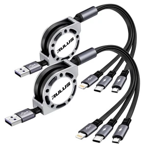 Einziehbares Multi Ladekabel 2er Pack 4 Fuß 3 in 1 Multi USB Kabel Schnellladegerät - Bild 1 von 6