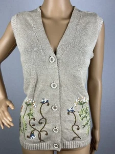 Vintage Appleseed’s hellbraun Blumen bestickt Baumwolle Pullover Weste weich Large - Bild 1 von 17