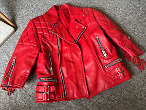 Vintage Ladies Red Leather Biker Jacket