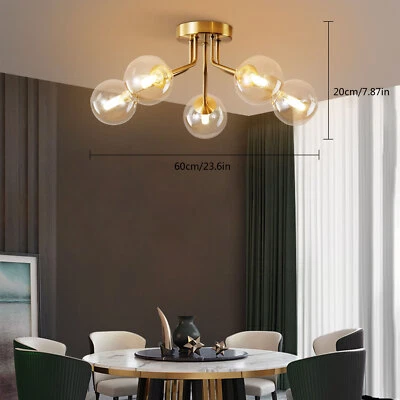 Lámpara Sputnik Gold Flush, 5 luces montaje semi empotrado luz de techo globo Foto 1 de 4