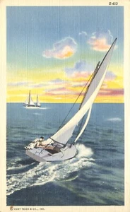 Grüße von Paw Paw Lake Watervliet Michigan Segelboote 1940 Postkarte - Bild 1 von 2