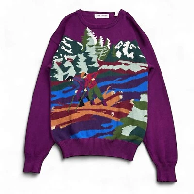 Vintage 90s John Ashford Knit Sweater Men’s Medium Purple Nature Camping Outdoor - Image 1 of 4