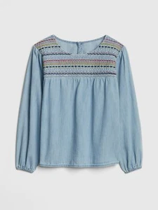 GAP Kinder bestickt Chambray Denim Bluse Top XXL 14 16 Langarm blau Neu mit Etikett $ 40 - Bild 1 von 1