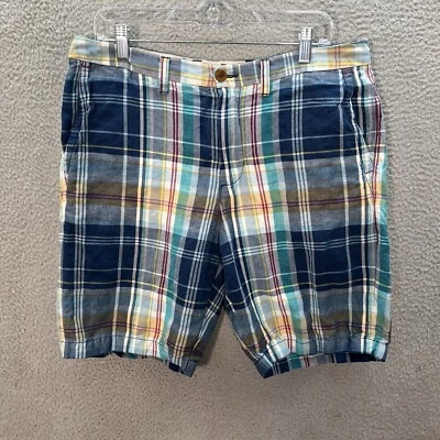 Tommy Bahama Shorts Mens 34 Blue Plaid Linen Blend Chino Preppy Beach Casual - Image 1 of 4
