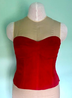 Top Anne Klein Vintage Años 80 Gamuza Roja Dulce Corazón Bustier Cremallera Lateral Talla 8  Foto 1 de 4
