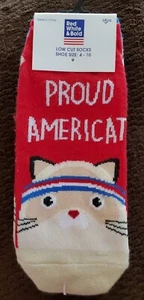 Rot weiß & fett stolze amerikanische Katzen Sterne amerikanische tief geschnittene Socken bequem 2 Paar 4-10 - Bild 1 von 6