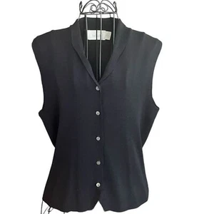 BELFORD Vintage 100% Seda Sin Mangas Negro Botón Chaleco Top Blusa Mujer Talla L - Imagen 1 de 9