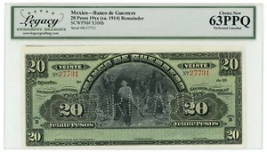 19XX Banco de Guerrero Iguala Mexico 20 Pesos Legacy UNC 63PPQ S-300b (64397) - Picture 1 of 2
