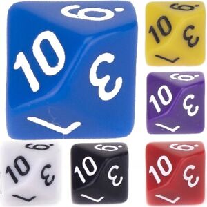 D10 Poly Dice >1-10< (Select Colour) 10 Sided Dice - Educational Maths Games RPG