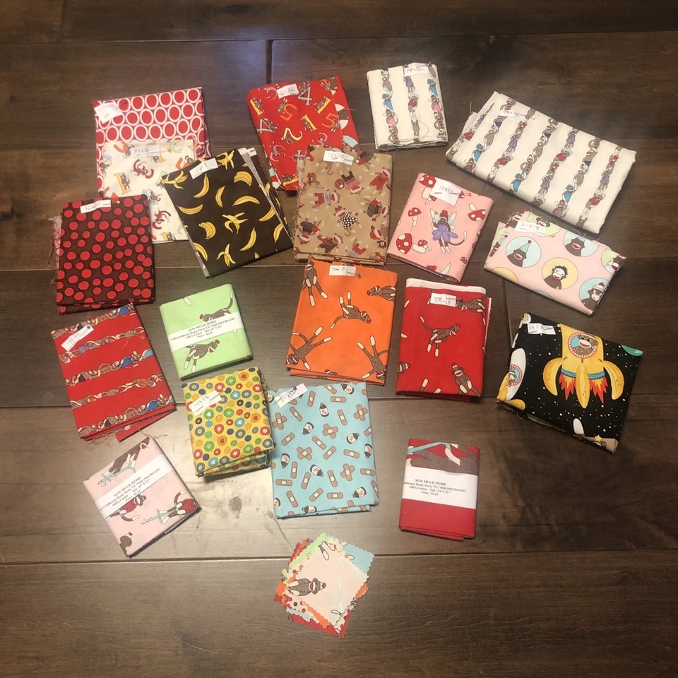 Sock Monkey Cotton Fabric Project Leftovers Great Deal - Image 1 of 4