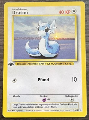 Dratini 26/102 1st Edition GERMAN Uncommon Pokémon TCG WOTC Base Set LP - Image 1 of 2