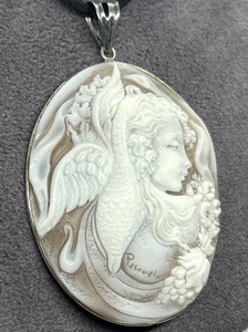 Ciondolo Cammeo Sardonico 60mm in Argento 925 – Fatto a Man - “Swan Lady” - Foto 1 di 5