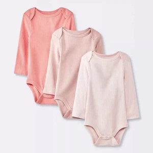 π CLOUD ISLAND 3 Pack Pink Ribbed Long Sleeve Bodysuits * SIZE 24 Month * NWT - Picture 1 of 6