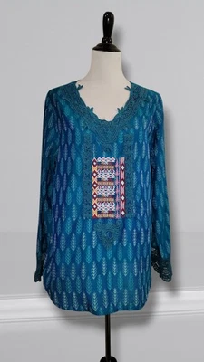 Túnica Sundance Catálogo Ikat Bordada Aqua XL Foto 1 de 4