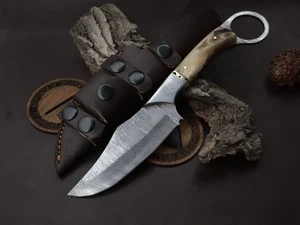 10" HANDMADE DAMASCUS STEEL SKINNER WITH RAMHORN HANDLE  W/SHEATH SK-30 - Picture 1 of 6