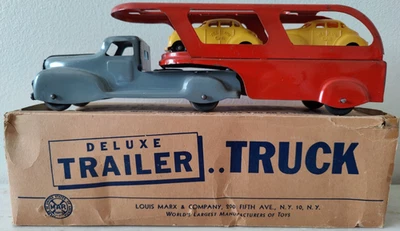 1940s Marx Deluxe Trailer Truck Auto Transport-2 Taxis+ Original Box! - Image 1 of 4