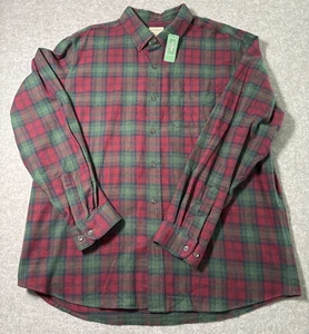 LL BEAN Traditional Fit Mens XL 100% Cotton Flannel Scotch Plaid Shirt Red Green - Picture 1 of 7