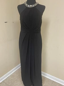 Vestido largo negro adrianna papell talla 8 con adornos y cremallera ojo de cerradura trasero - Imagen 1 de 6