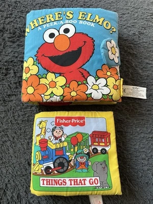 Lot Of 2 Vintage Cloth Baby Books-Where’s Elmo? and Fisher Price Things That Go - Image 1 of 4